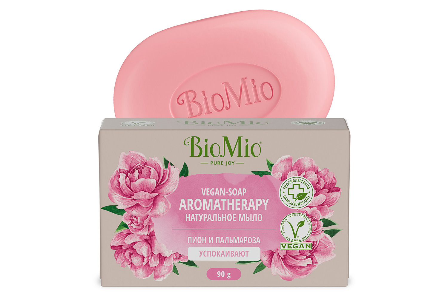 Мыло твёрдое BioMio Bio-soap aromatherapy, пион и пальмароза