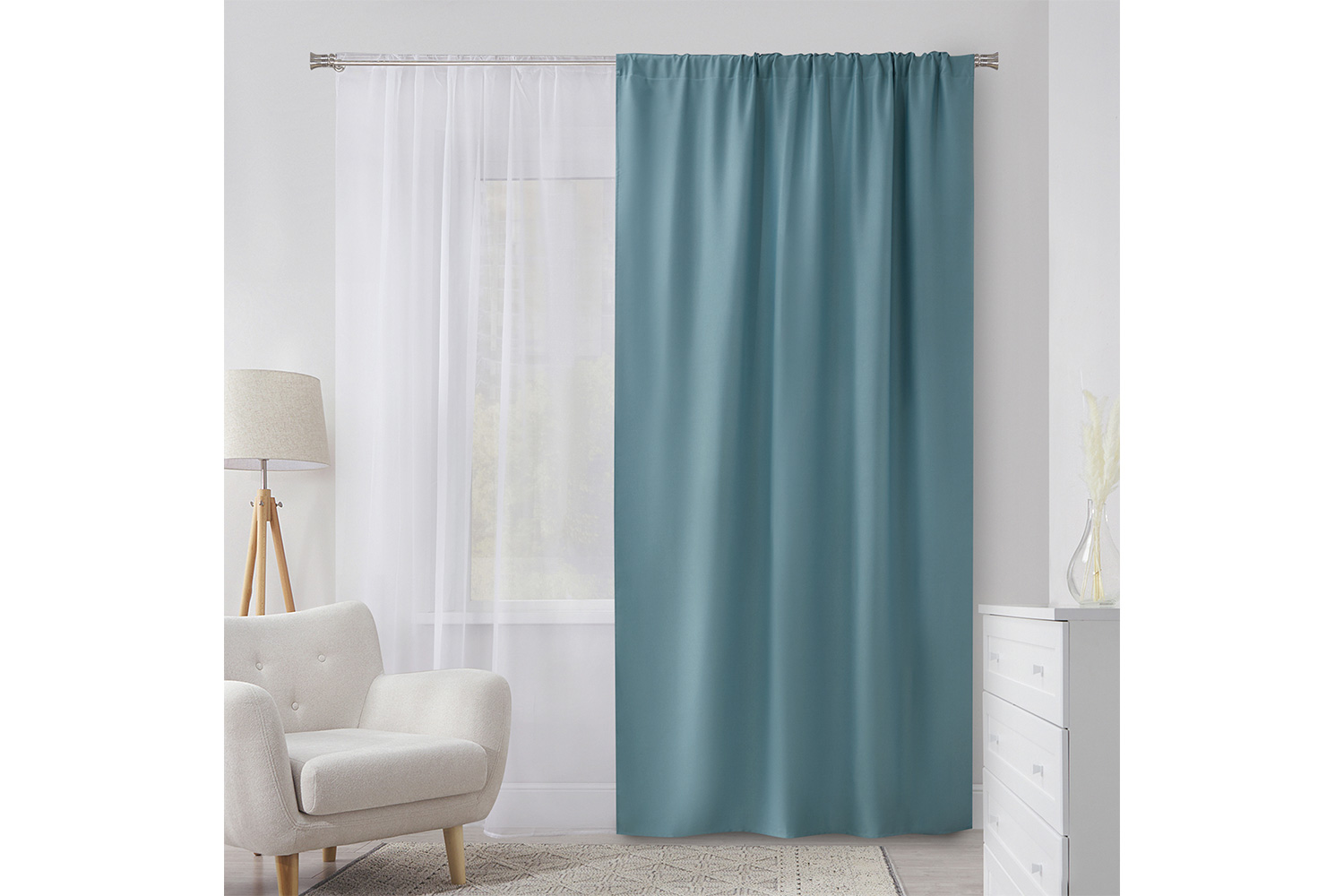 Штора блэкаут Micasa Pure, полиэстер, серо-голубая, 145x260 см