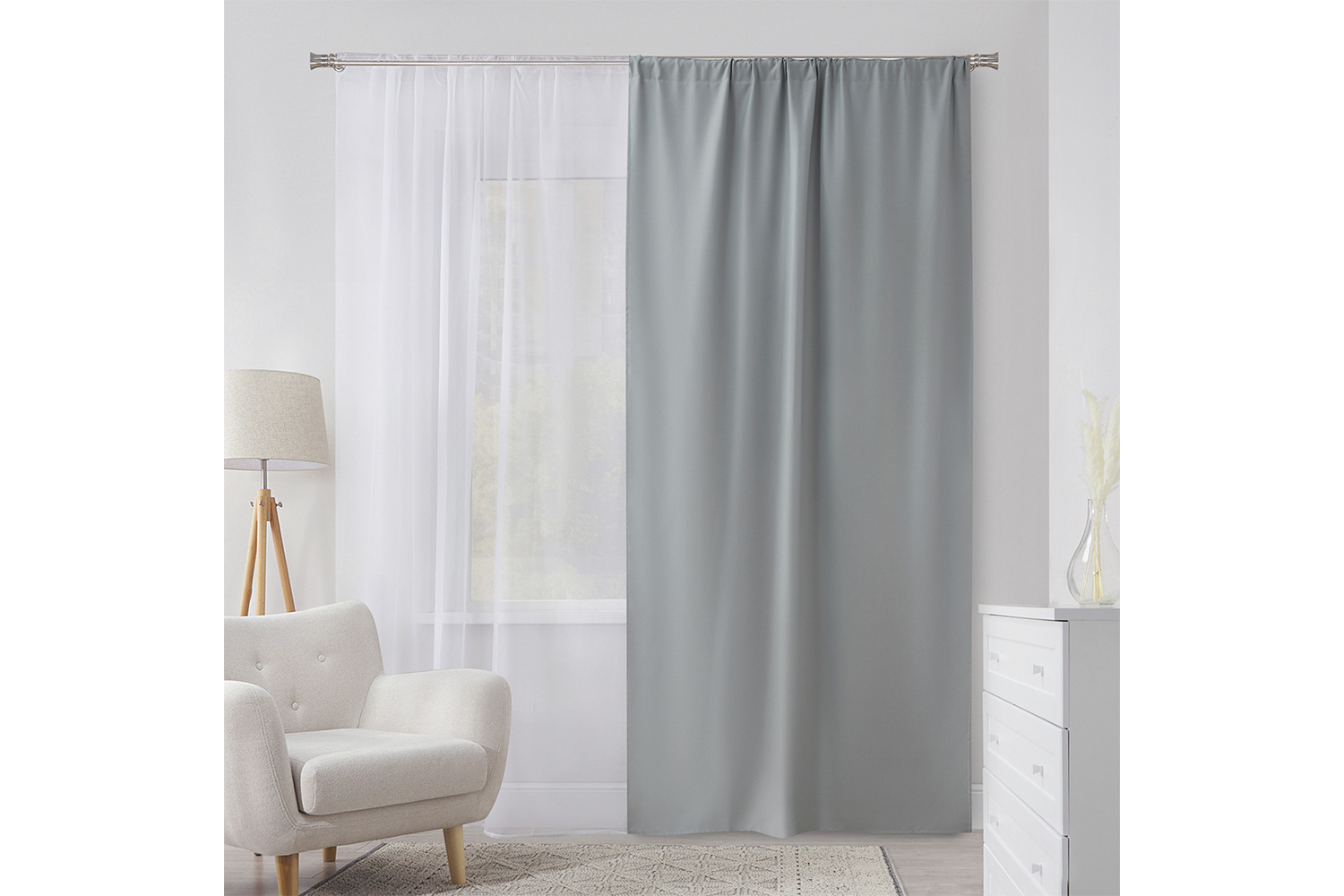 Штора Micasa Pure, блэкаут, полиэстер, серый, 145х260 см