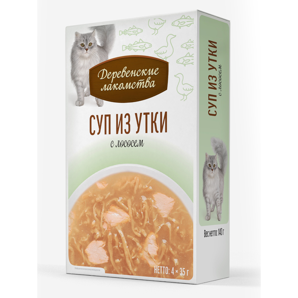 Корм для кошек Деревенские Лакомства Суп из утки с лососем пауч 35гх