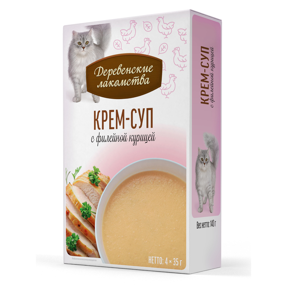 Корм для кошек Деревенские Лакомства Крем-суп с филейной курицей пауч 35гх