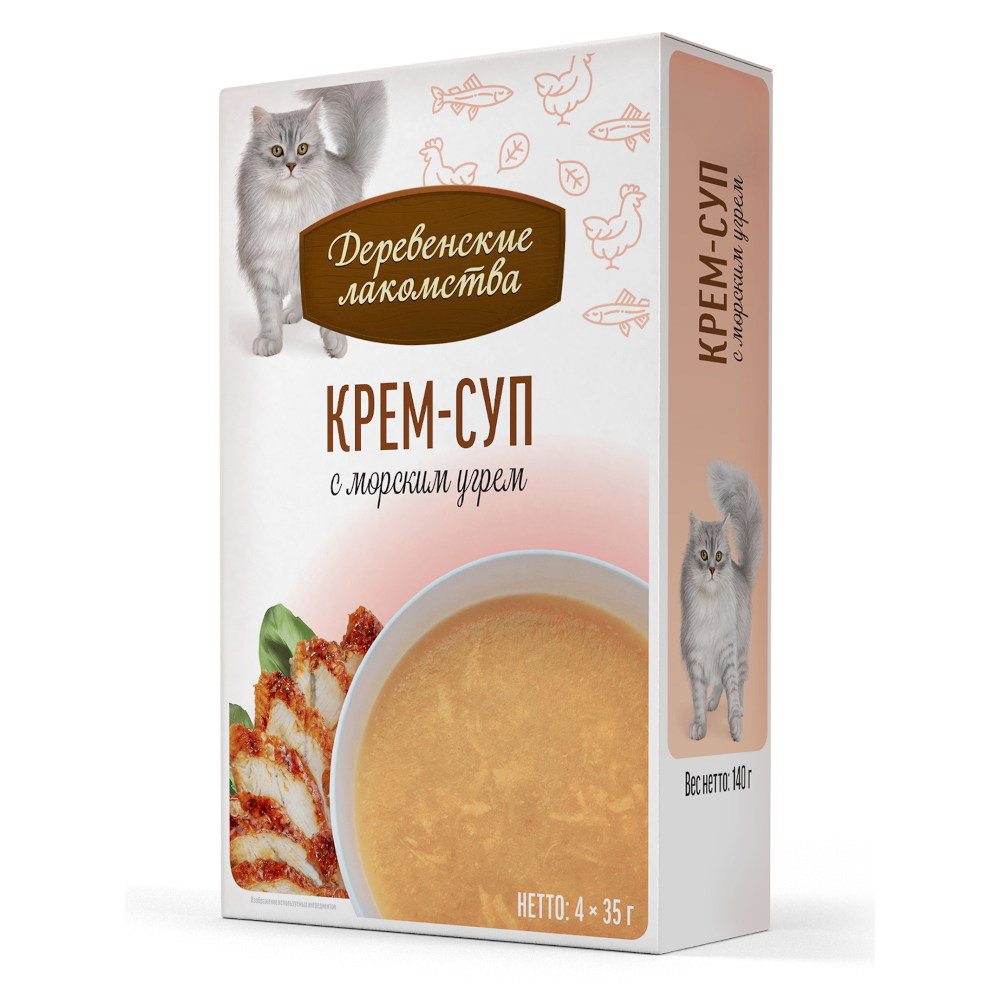 Корм для кошек Деревенские Лакомства Крем-суп с морским угрём пауч 35гх