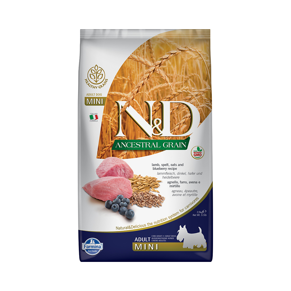 Корм для собак Farmina NdD Ancestral Grain Line для мелких пород ягненок с черникой сух. 2,5кг