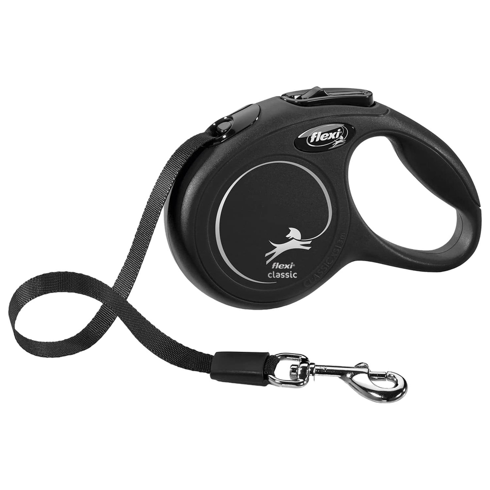 Рулетка для собак Flexi New Classic Xs (до 12кг) лента 3м черная