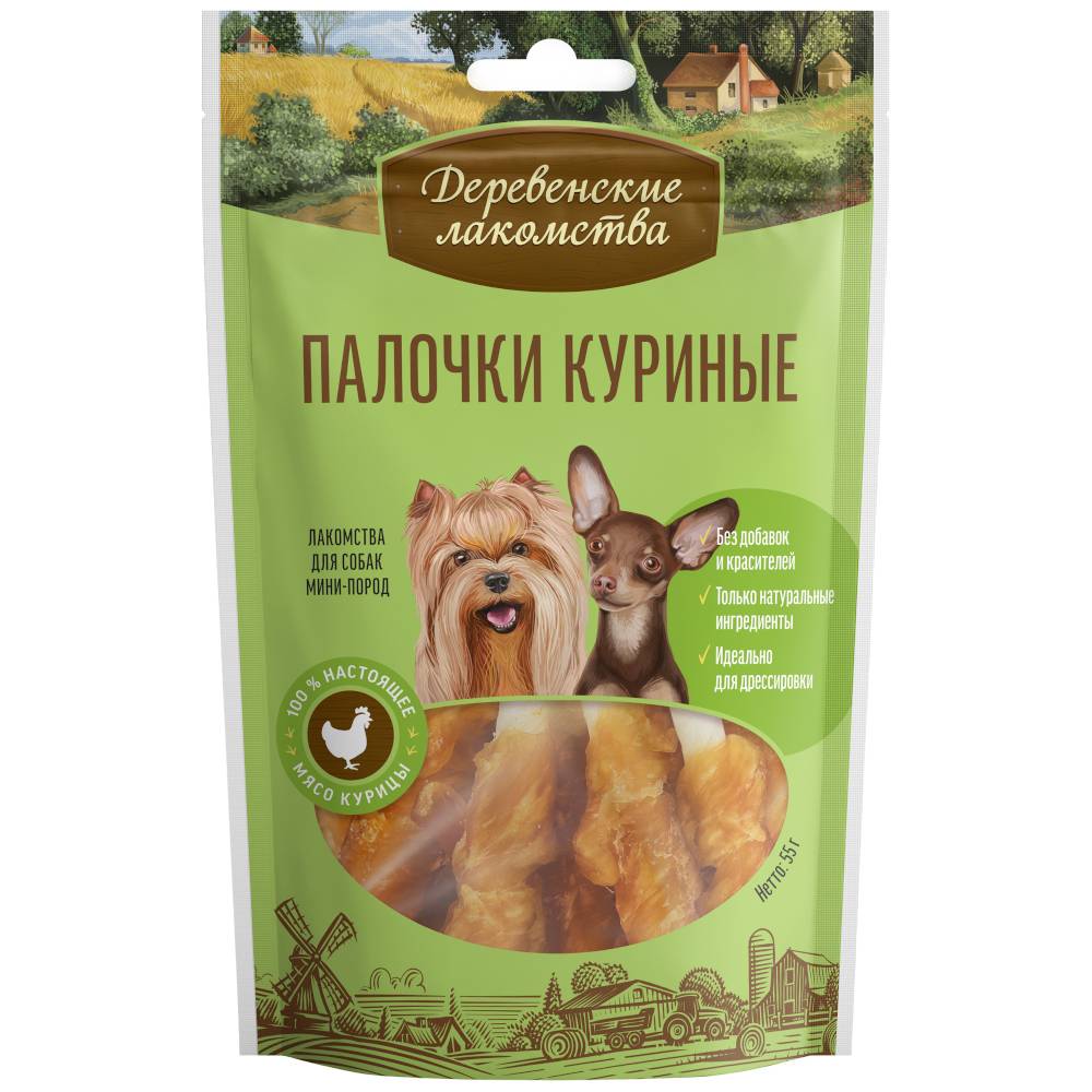 Лакомство для собак Деревенские Лакомства мини пор.палочки кур, 55г