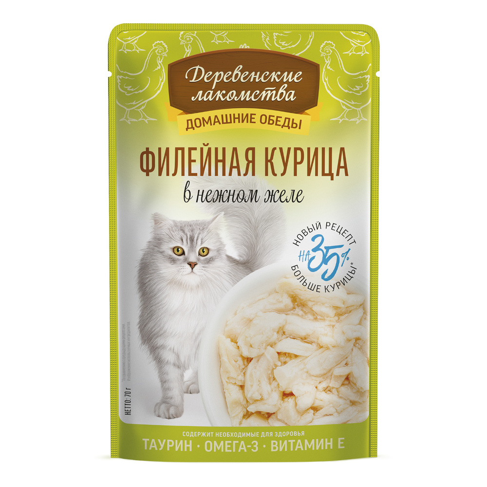 Корм для кошек Деревенские Лакомства Филейная курица в нежном желе пауч 70г
