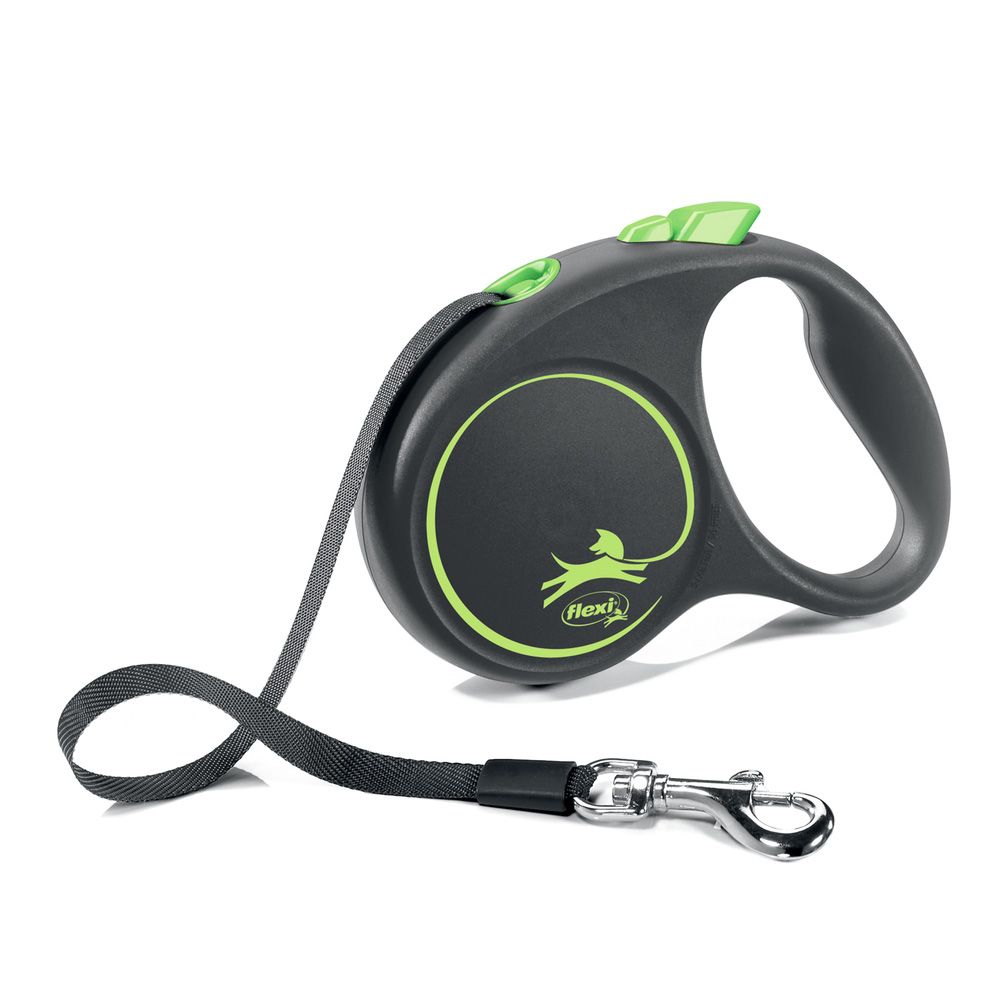 Рулетка для собак Flexi Black Design S (до 15кг) 5м лента черный/зеленый