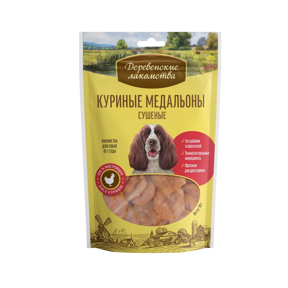 Лакомство для собак Деревенские Лакомства Куриные медальоны сушеные 90г