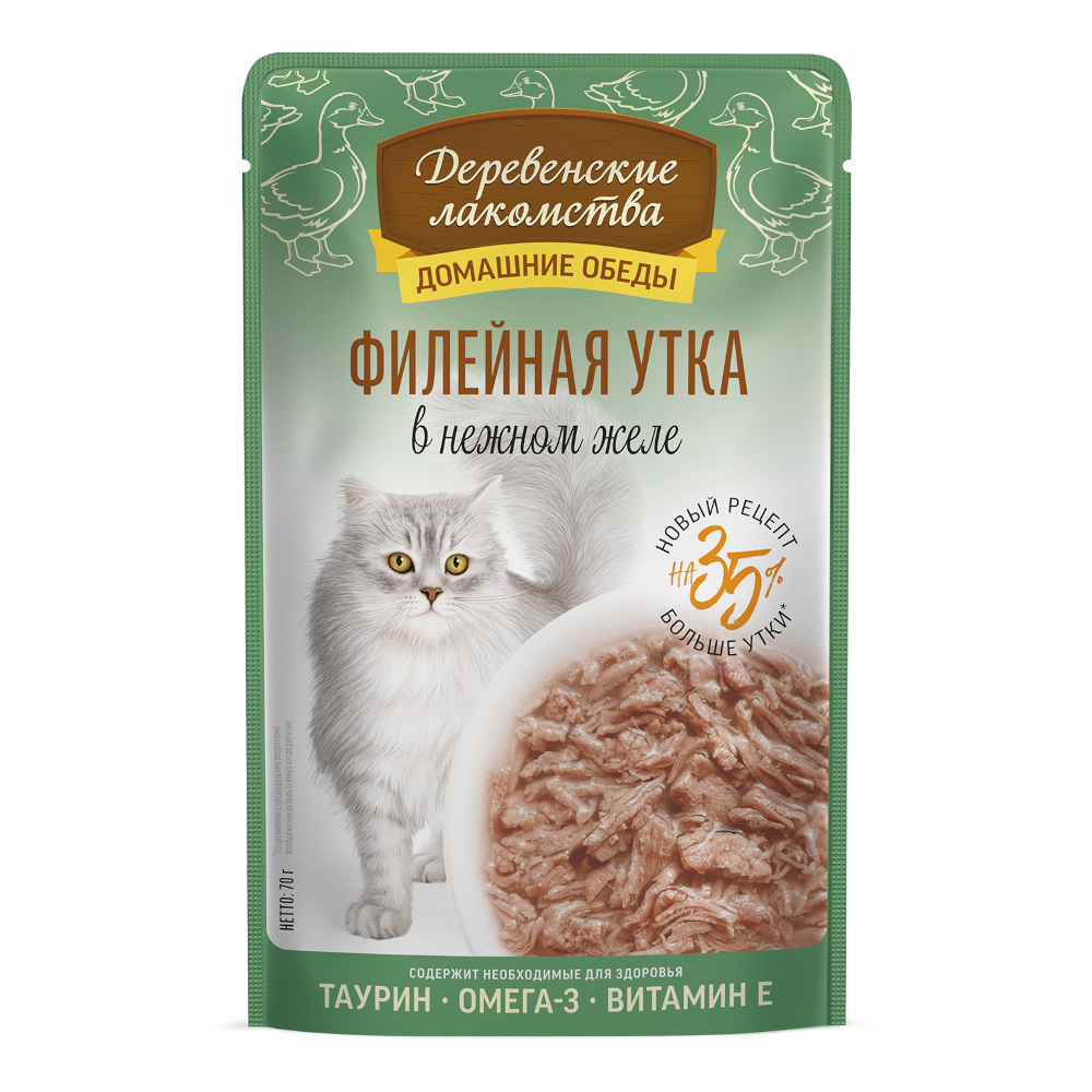 Корм для кошек Деревенские Лакомства Филейная утка в нежном желе пауч 70г