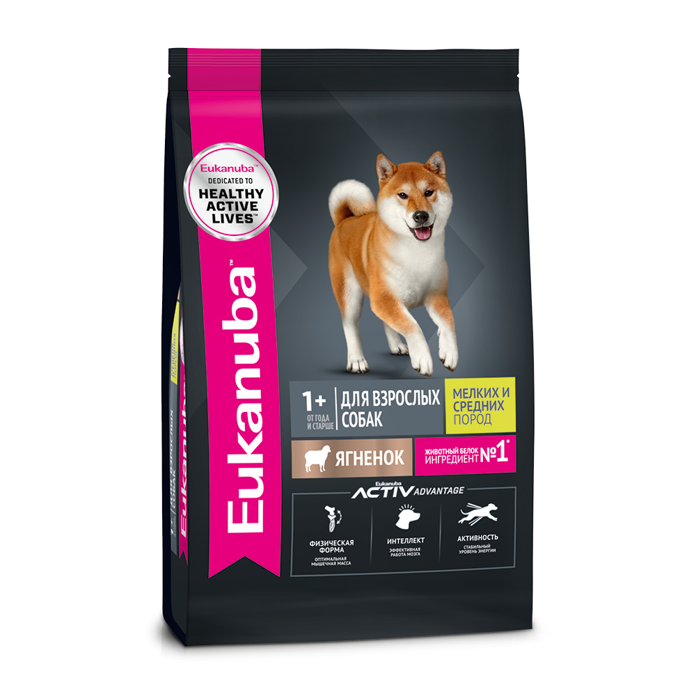 Корм для собак Eukanuba для мелких и средних пород, с ягненком сух. 7кг