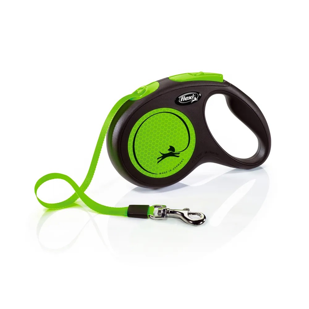 Рулетка для собак Flexi Neon New M (до 25кг) лента 5м, светоотражающая, зеленый неон