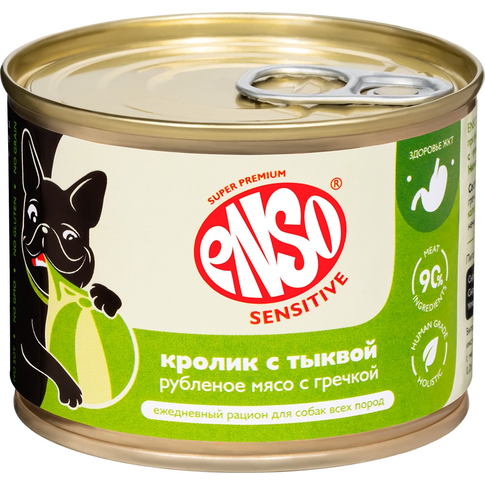 Корм для собак Enso Sensitive рубл.мясо кролика с гречкой и тыквой банка 190г
