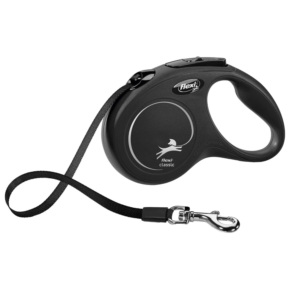 Рулетка для собак Flexi New Classic S (до 15кг) лента 5м черная