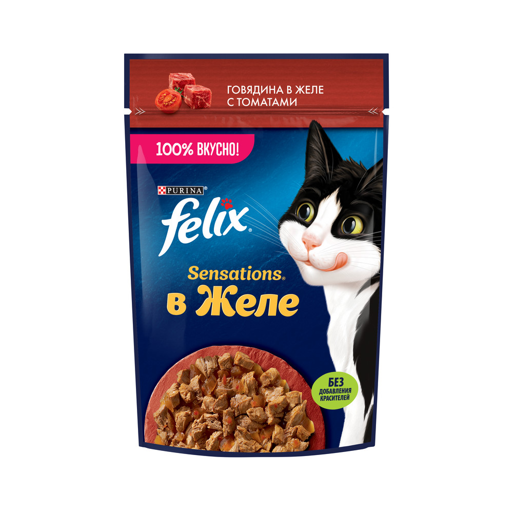 Корм для кошек Felix Sensations Желе с говядиной в желе с томатами пауч 85г