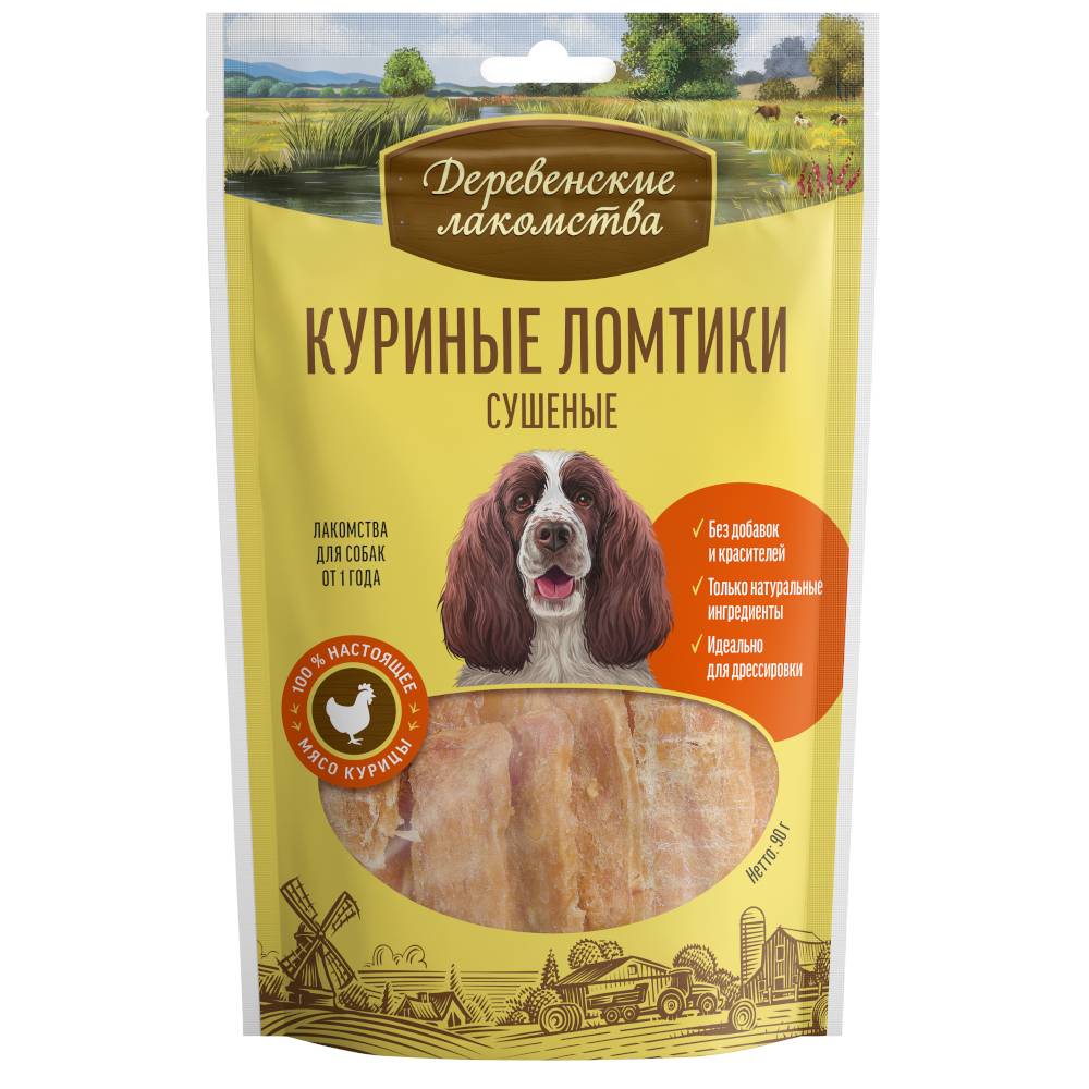 Лакомство для собак Деревенские Лакомства Куриные ломтики сушеные