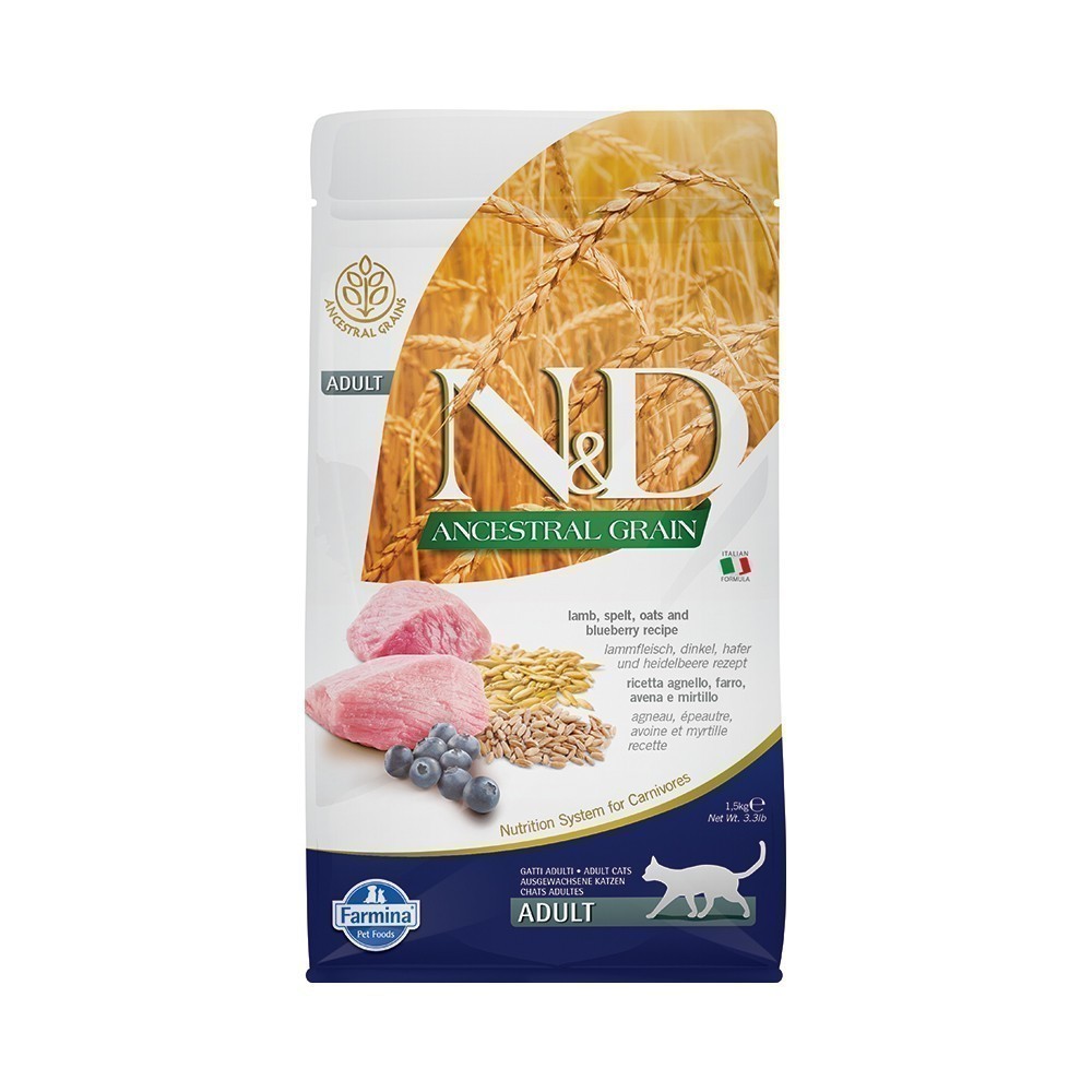 Корм для кошек Farmina NdD Ancestral Grain Line ягненок с черникой сух. 1,5кг