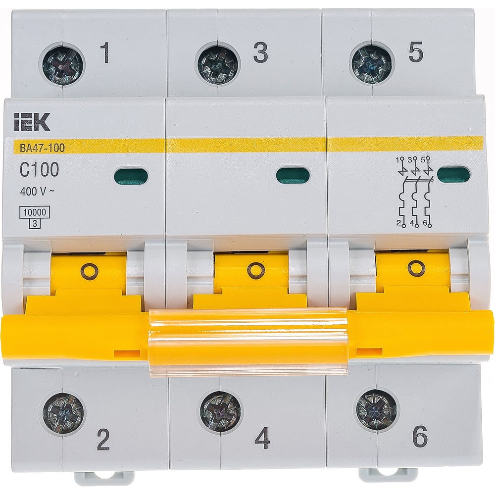 Модульный автомат Iek Ва 47-100 3п, C 100А, 10 кА MVA40-3-100-C
