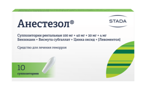 Анестезол Суппозитории ректальные 100 мг+40 мг+20 мг+4 мг