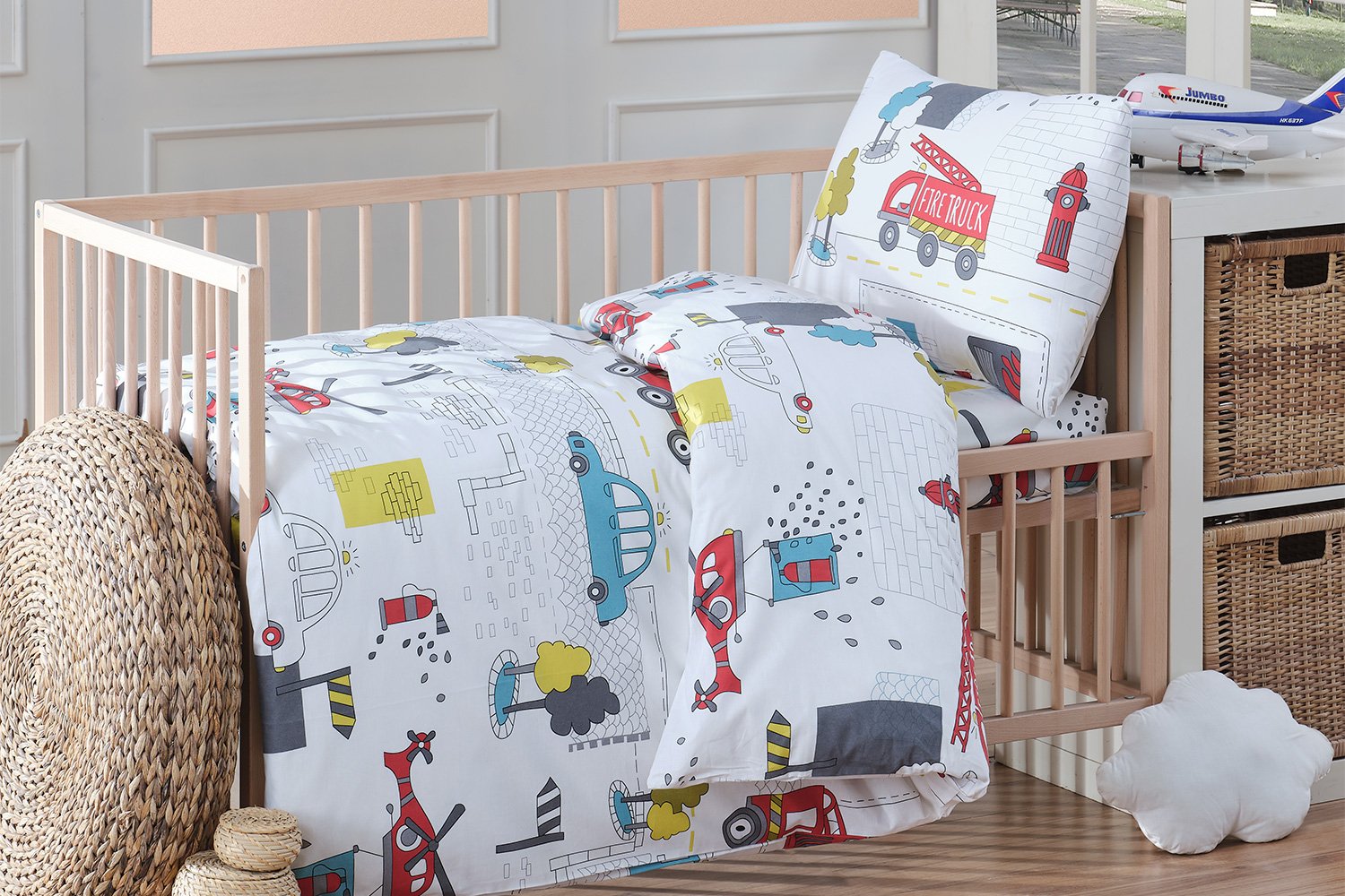 Комплект постельного белья Micasa Kids City, 100% хлопок, белый с красным