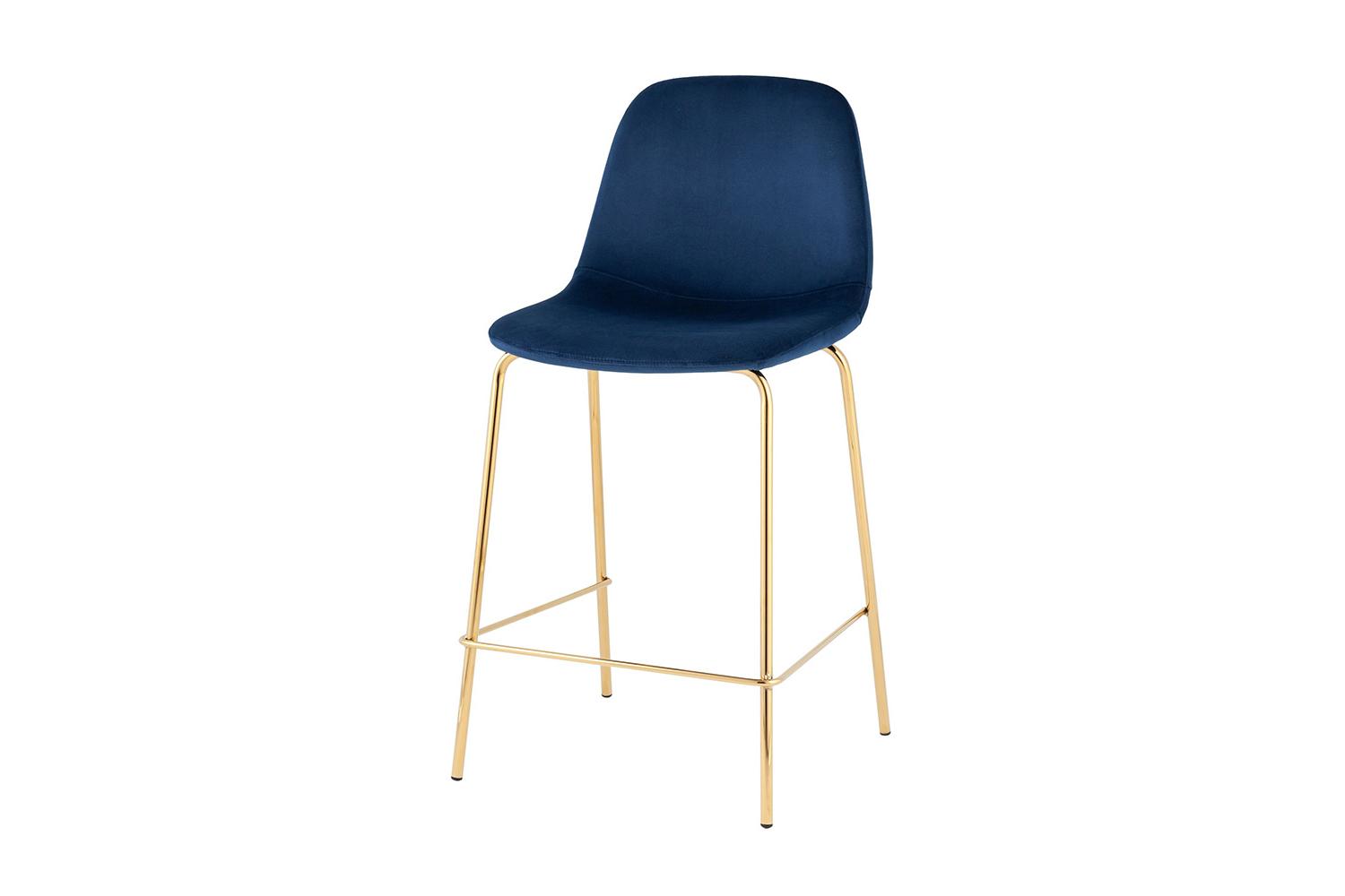 Стул полубарный Stool Group Валенсия, велюровая обивка синяя, золотые металлические ножки