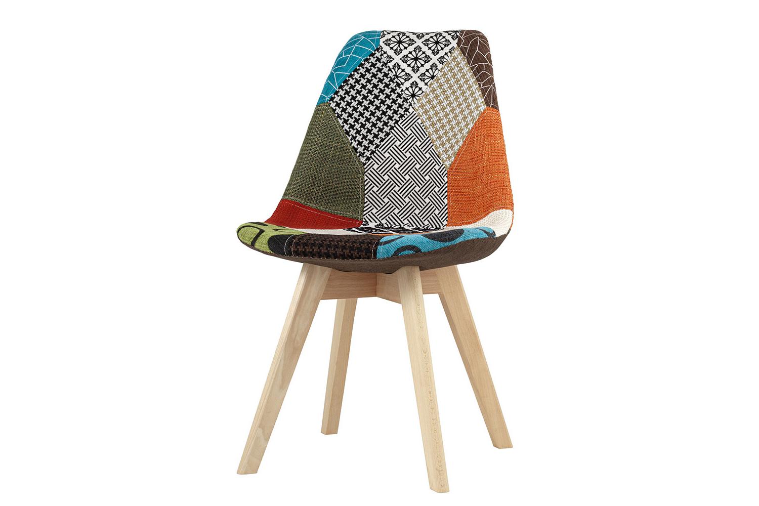 Стул Stool Group Frankfurt, обивка пэчворк из рогожки, ножки из массива бука, 48х57х82 см