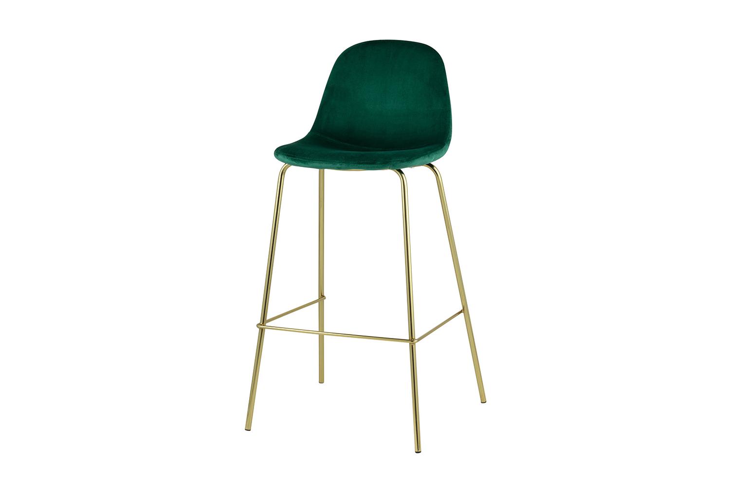 Стул барный Stool Group Валенсия, велюр зелёный, золотые металлические ножки, высота сиденья 74 см