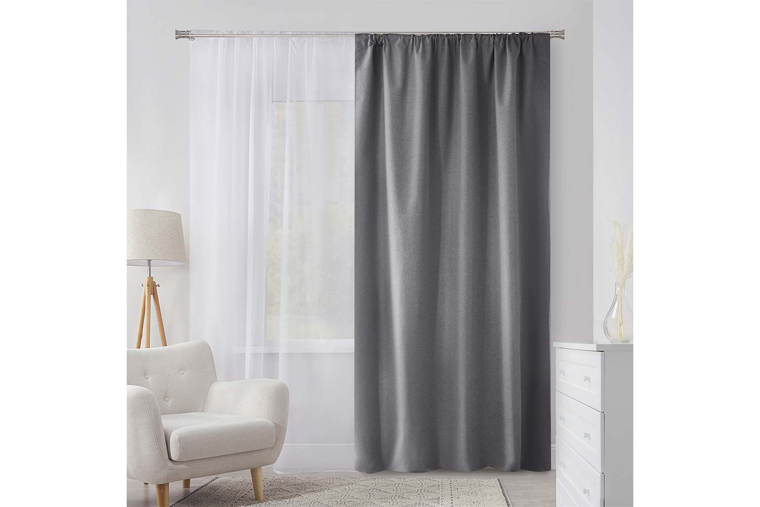 Штора Micasa Hush, блэкаут-рогожка, графитовый, 180х300 см