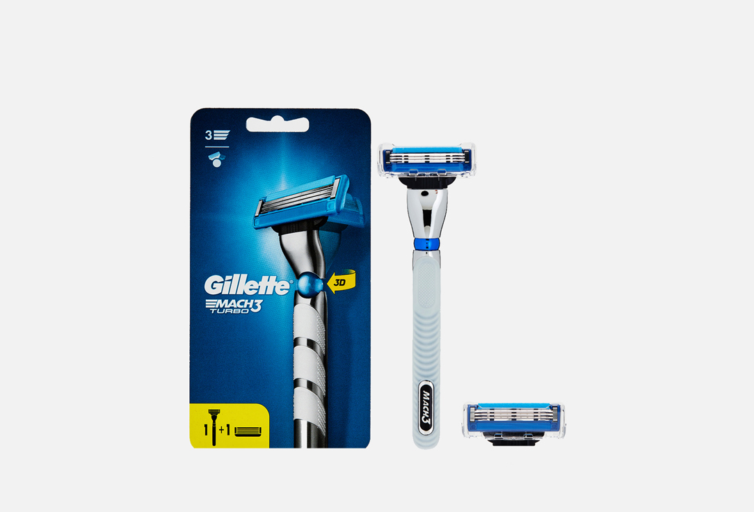 Gillette Бритва с 2 сменными кассетами Red MACH3 Turbo 3D