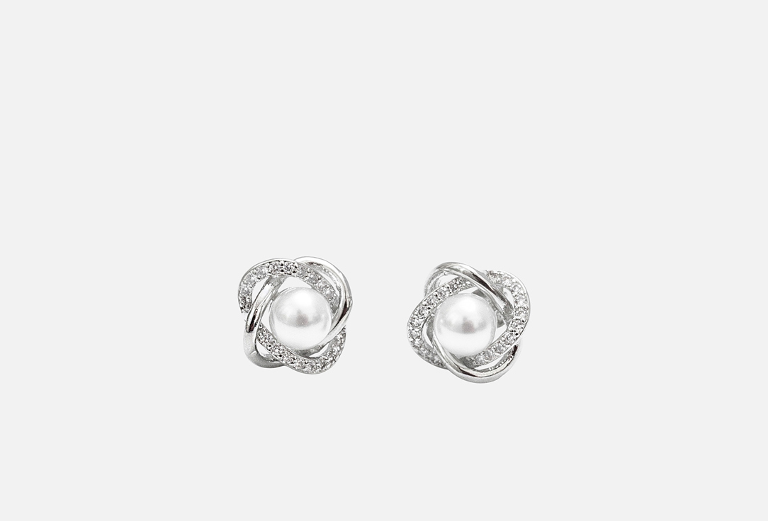 Ювелирная бижутерия, серьги-гвоздики покрытые серебром с кристаллами Swarovski и искусствнным жемчугом