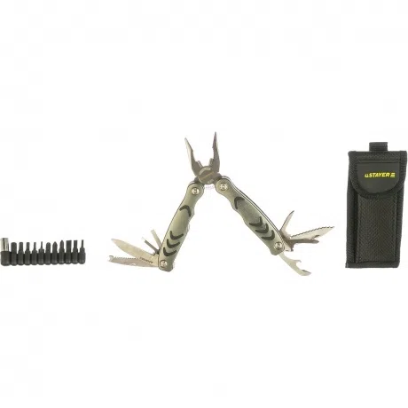 Мультитул Stayer Professional 22852_z01, 12 функций, нержавеющая сталь, с набором бит