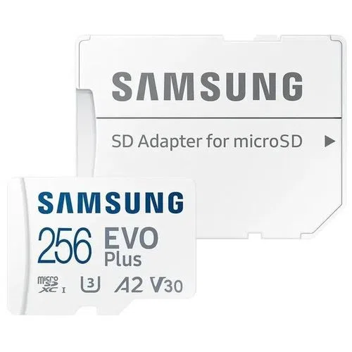 Карта памяти Samsung EVO Plus microSDXC 256 ГБ UHS-I U3 Class 10 с переходником SD