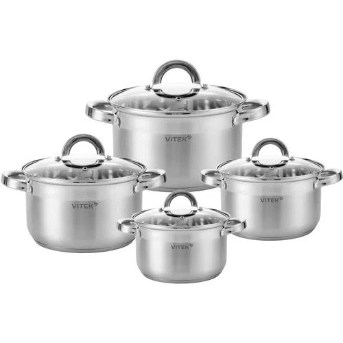 Набор кастрюль Vitek Режим Вкусно VT-SS2198, нержавеющая сталь, 8 предметов