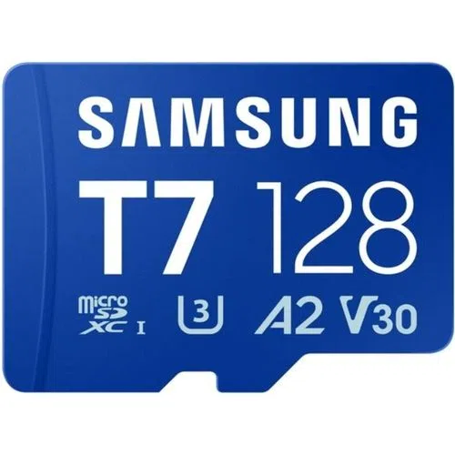 Карта памяти Samsung T7 microSDXC UHS-I U3, 128 ГБ, 170 МБ/с, Class 10, без адаптера, синяя