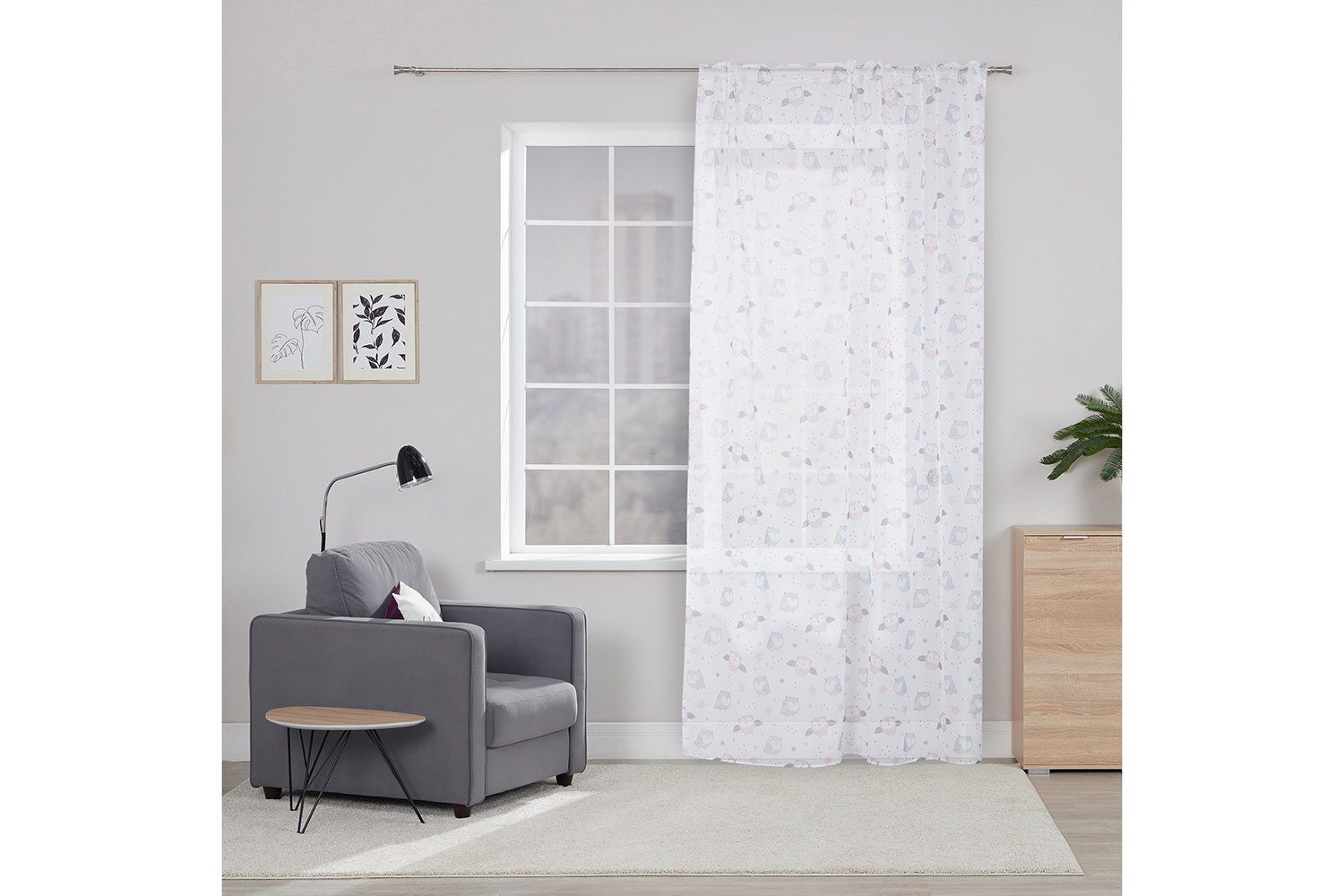 Тюль на ленте для детской Micasa Holly, 200 × 280 см, белый с фиолетовым