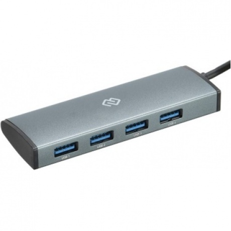 USB-C хаб Digma HUB-4U3.0-UC-G, 4 порта USB-A, серый