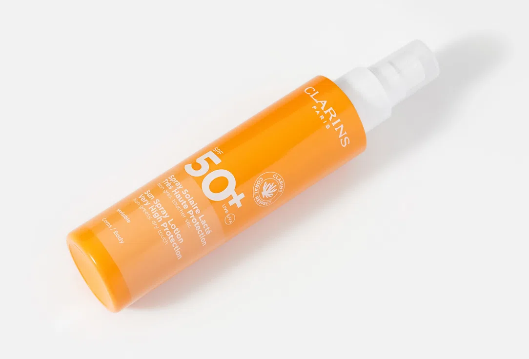 Солнцезащитное молочко-спрей для тела Clarins Lacte, SPF50+, 150 мл