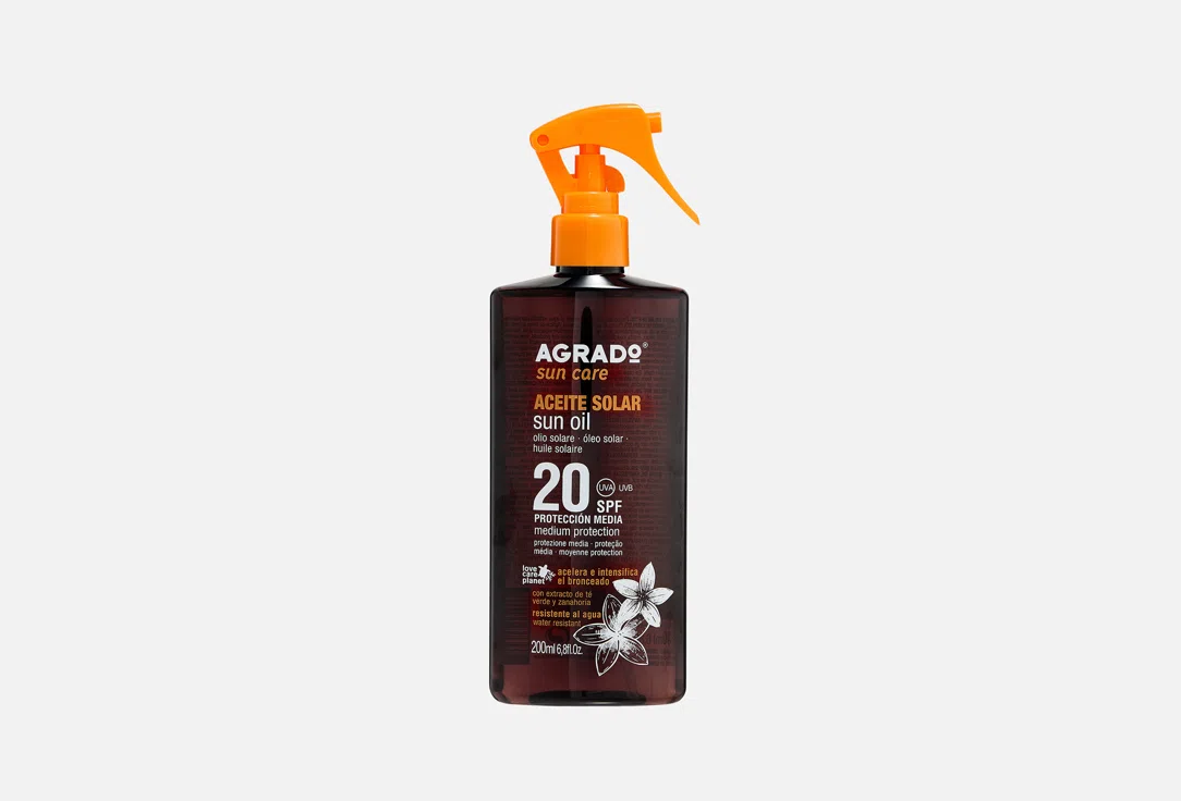 Солнцезащитное масло для загара Agrado, SPF20, 200 мл