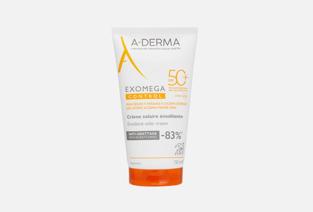A-DERMA Крем-эмолент для лица и тела Exomega control SPF50+ 150мл