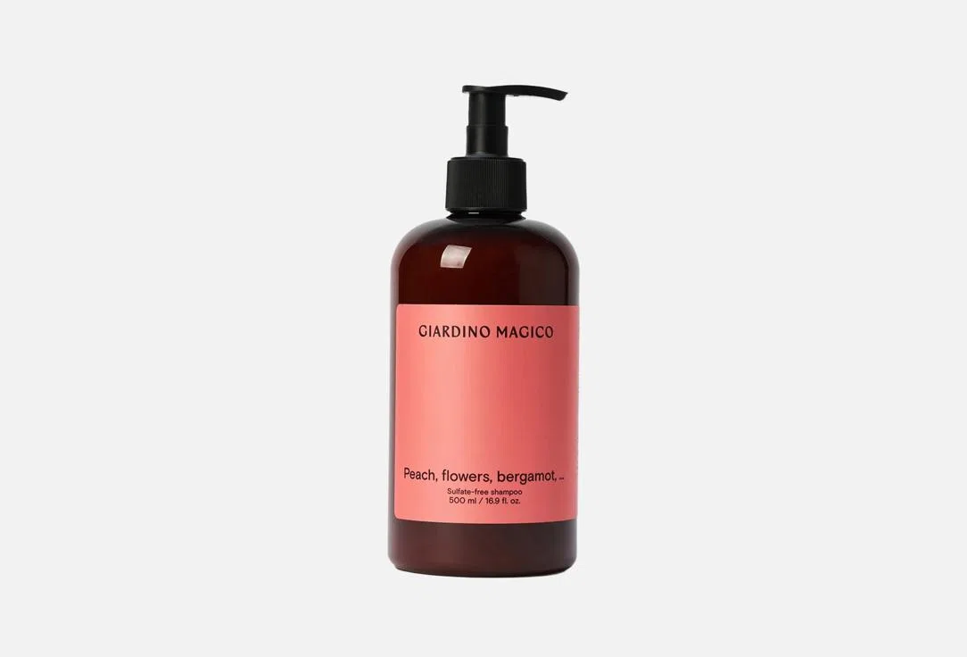 БЕССУЛЬФАТНЫЙ ШАМПУНЬ С ПЕПТИДАМИ ШЕЛКА GIARDINO MAGICO. PEACH, FLOWERS, BERGAMOT, …, 500 мл