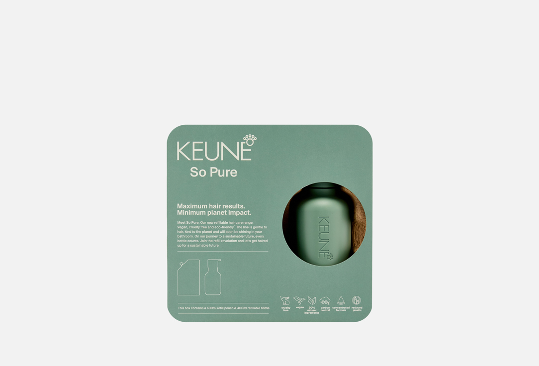 Набор для ухода за волосами Keune So Pure Cool, шампунь-рефил и диспенсер, 400 мл