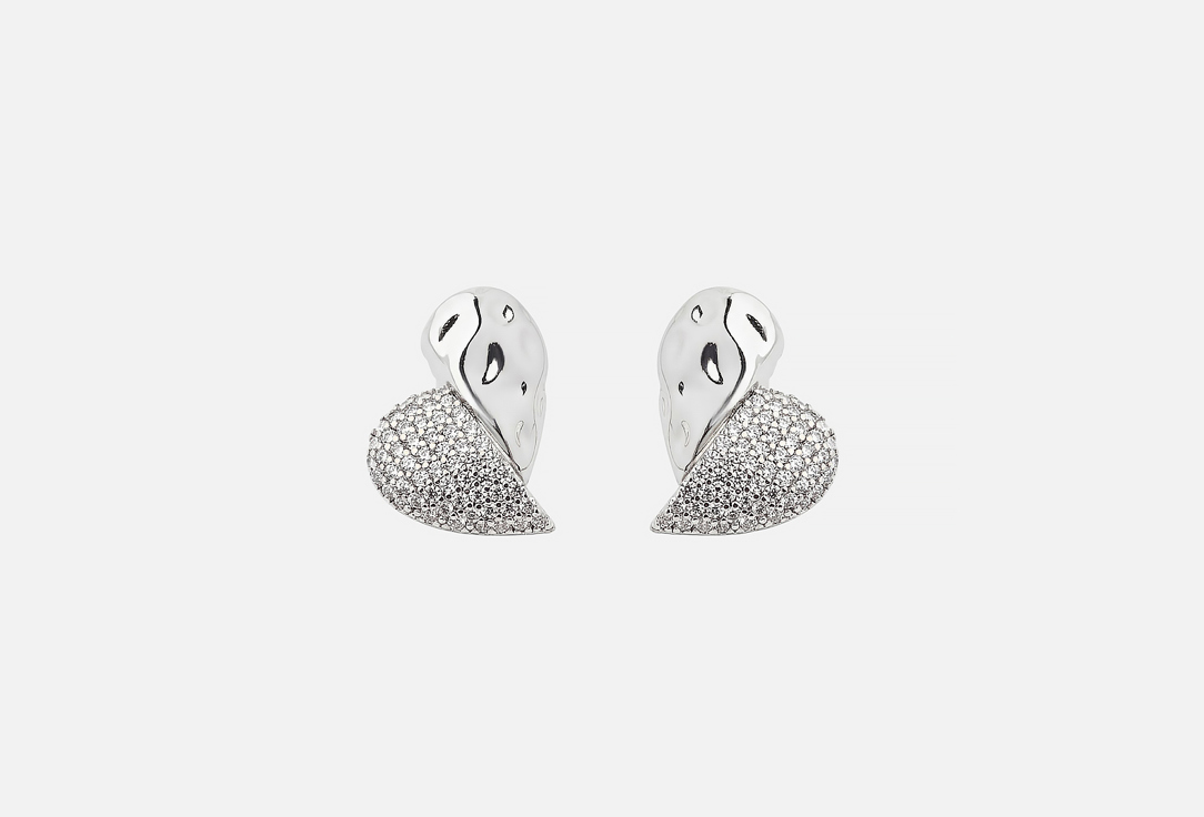 Серьги Настроение женщины Сердце в серебре, с цирконами, латунь