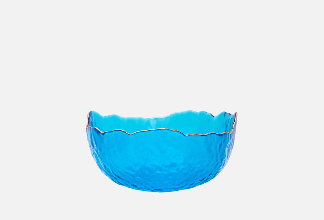 Салатник Lucky Glass Золотая кайма, стекло, голубой, 1,2 л, 20×11 см