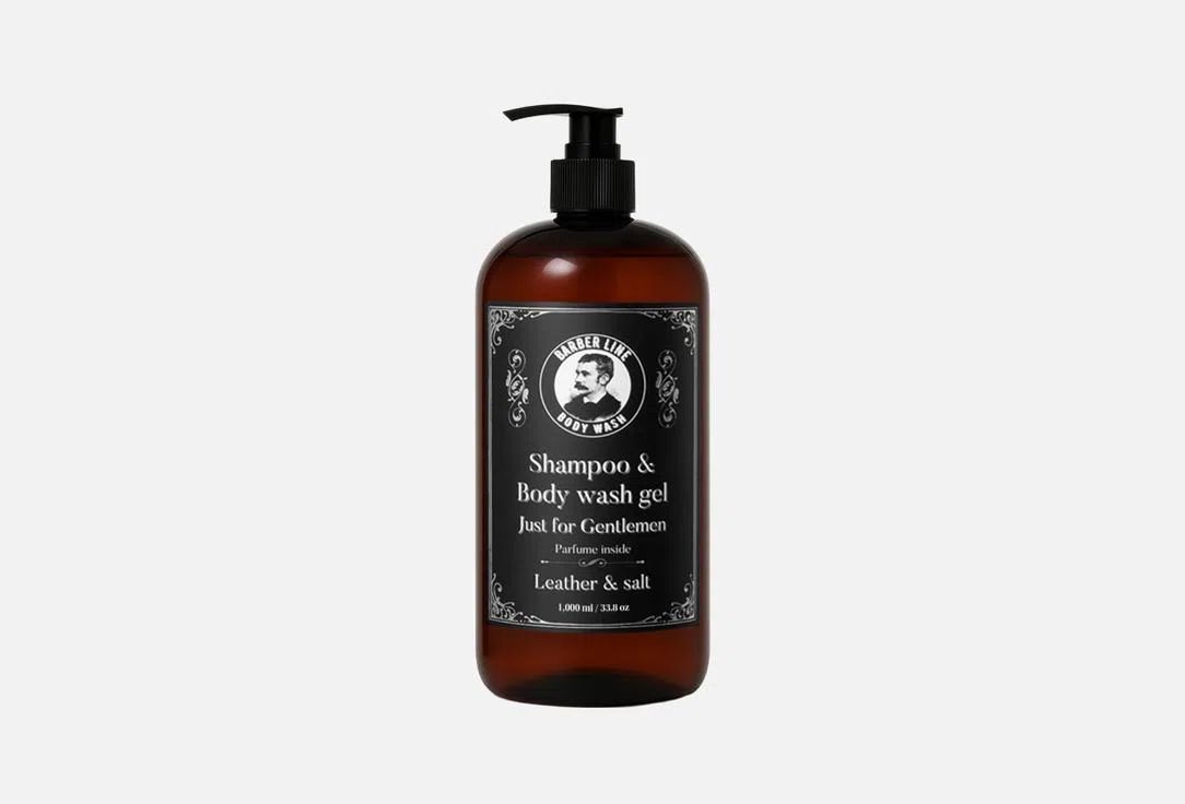 Шампунь-гель 2-в-1 для волос и душа Barber Line Leather & Salt, 1 л, для мужчин
