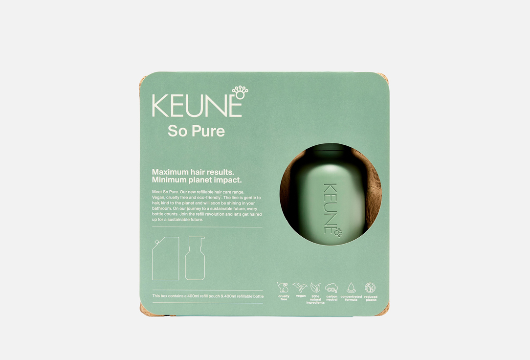 Набор для волос Keune So Pure Polish, кондиционер-рефилл 400 мл и диспенсер