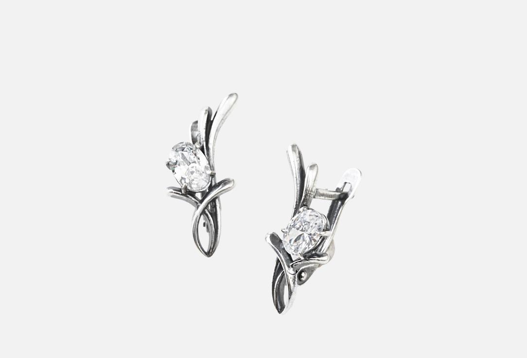 Серьги Настроение женщины с фианитом, латунь с покрытием серебром