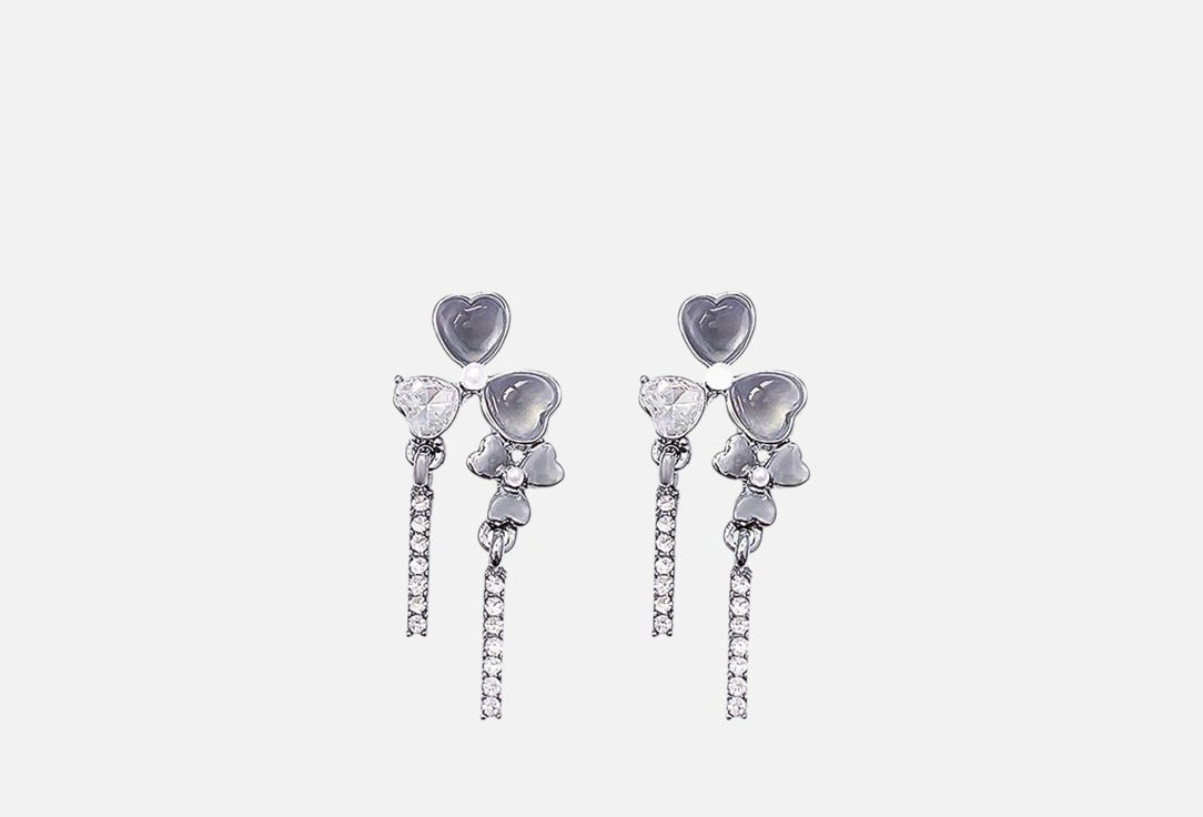Серьги Настроение женщины, кошачий глаз, латунь с покрытием серебром