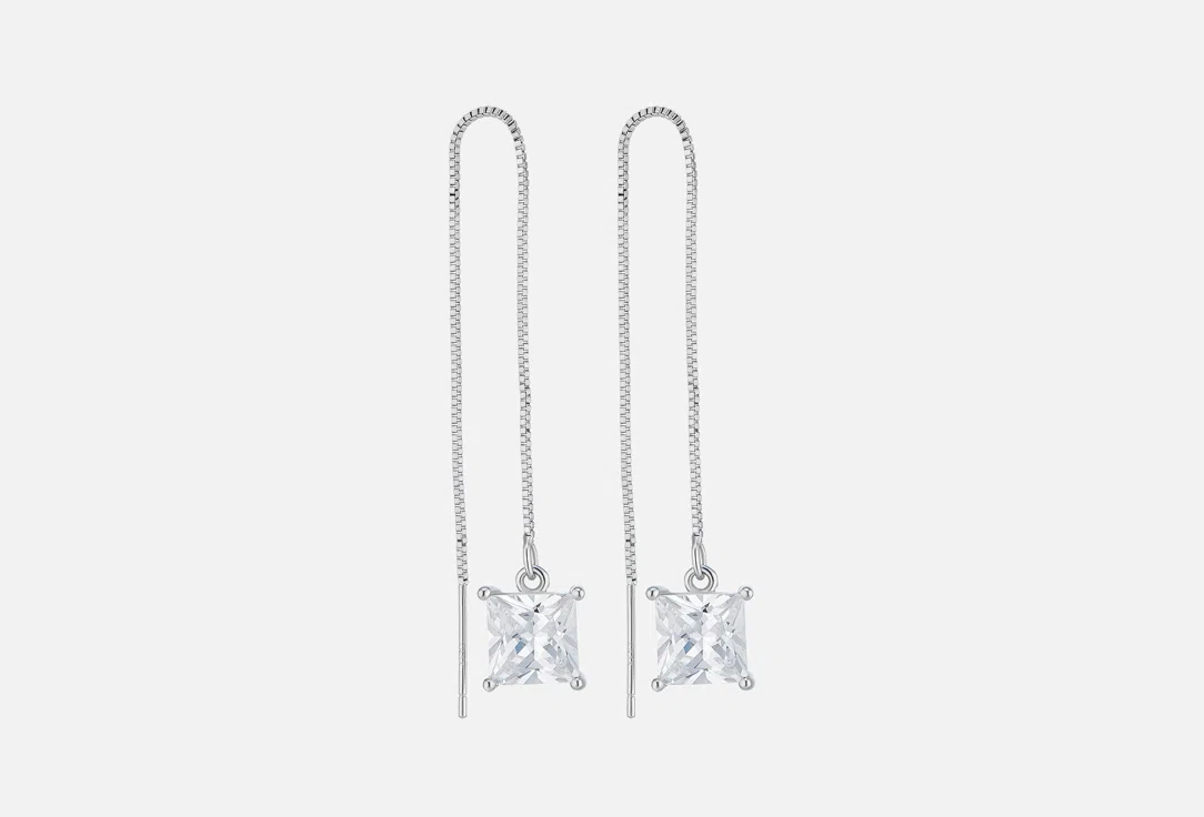 Серьги-протяжки Настроение женщины Алмаз с кристаллами Swarovski, латунь с посеребрением